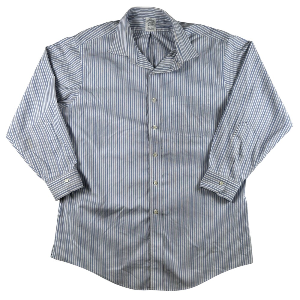 Brooks Brothers Dress Shirt Mens 16.5 32/33 Blue Stripe Non Iron Long Sleeve